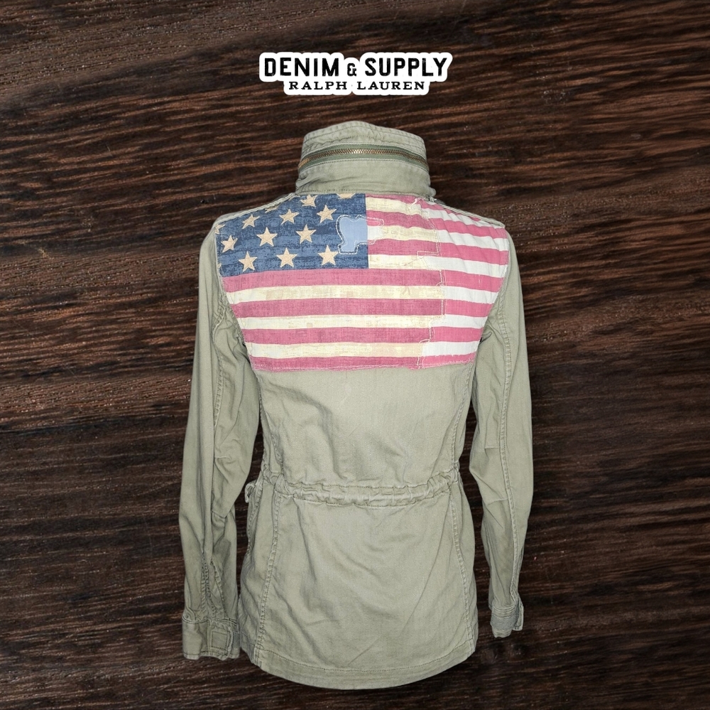 Denim & Supply Ralph Lauren Olive Utility Jacket with Flag Design